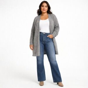 H&M Women Gray Mohair Wool Blend Long Open Front Cardigan Medium Minimalist Cozy